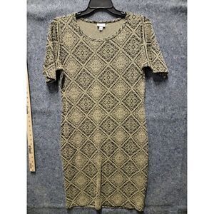 LuLa Roe Simply Comfortable Moss &‎ Black Geometic Scope Neck Knee Length XL